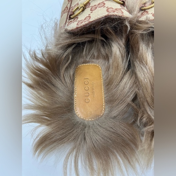 Gucci GG Monogram Horsebit Princetown Mule Slipper Brown Canvas Fur size 36.5 EU - Picture 3 of 7